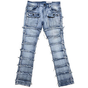 FWRD DENIM CO. Patchwork True Stacked Denim Jeans Blue Distressed Designer